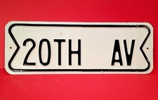 Vintage1930‘s 40’s Embossed Thick Metal 20th Ave Street Advertising Sign NICE picture