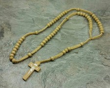 Handmade Beige Wooden Rosary Necklace – Catholic Prayer Beads – Unisex Natural picture