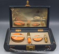 1920S ART DECO ORANGE ENAMEL FLAPPER DANCER TRAVEL VANITY CASE COMPACT SET picture