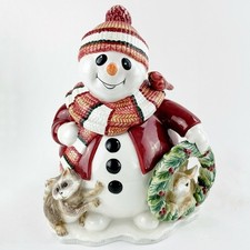 Fitz and Floyd Woodland Snowman Cookie Jar Christmas Holiday Decor Ceramic picture