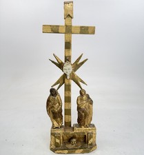 Antique 18-19th Century Gold Gilded Crucifix W Two Saints For Restoration 17.5” picture