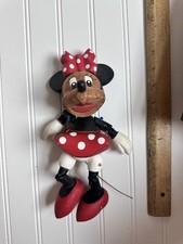 Vtg Hand Carved Wood Minnie Mouse Marionette Puppet Disney Jointed Figure picture