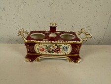 Antique French Porcelain Inkwell w/ Painted Flowers Decoration Possibly Sevres? picture