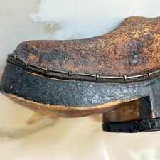 Antique European Wooden Working Clog Single Shoe Leather Sabot Early 1900’s picture