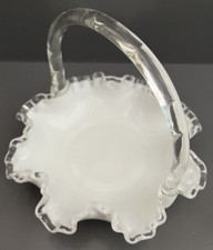 Fenton Silver Crest Milk Glass Basket Collectible White Ruffle Edge Vintage Gift picture