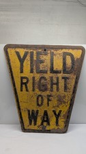 Vintage 1950s Keystone YIELD RIGHT OF WAY Sign Embossed Steel Yellow Traffic picture