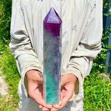 3.21LB Natural Rainbow Fluorite Obelisk Quartz Crystal Wand Tower Point Healing picture