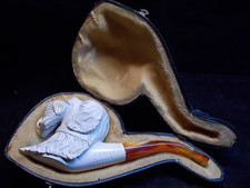 🔴UNSMOKED ARTIST ISMAIL OZEL MEERSCHAUM PIPE DETAILING DOG FETCHING FOWL picture