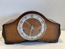Vintage Wood Mantel Clock Mid Century Modern German Mechanical Chiming Desk Cloc picture