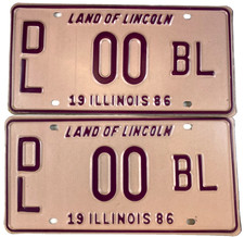 Vintage Illinois 1986 Dealer License Plate Set Pair DL 00 BL Garage Wall Decor picture