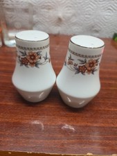 Sheffield Anniversary  Fine China Salt And Pepper Shakers Floral Silver Trim picture
