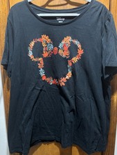Disney Minnie Mouse 3XL Black T-Shirt Autumn Foliage Bow Ears Graphic Print Top picture