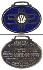 E.C. Atkins Blue Ceramic & Pewter Advertising Watch Fob - mjdtoolparts picture