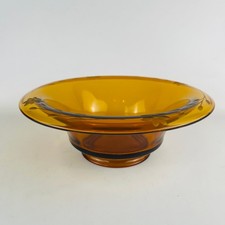 Vintage Depression Glass Amber Console Bowl Etched Rolled Edge 10 3/8 x 3 3/4” picture