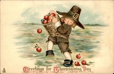 Thanksgiving Pilgrim Child with Apples Raphael Tuck c1900s-10s Vintage Postcard picture