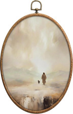 Vintage Jesus Leaves the 99 Sheep Oval Wall Art, Abstract Religious Wall Decor, picture