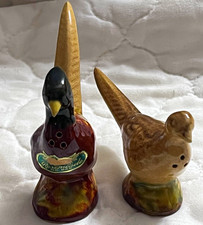 Rosemeade Pheasant Bird Ceramic Salt & Pepper Shakers Set of 2 Brown Tan picture