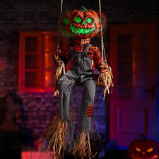 5Ft Animated Swinging Pumpkin Man LED Hanging Halloween Animatronic Prop picture