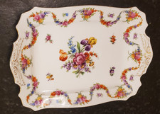 Mom's Antique Vintage Epiag Czechoslovakian Dresden Flower Porcelain Tray Swag picture