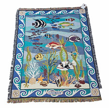 Claire Murray Coral Reef Woven 100% Cotton Fringed Blanket 63 x 66 in picture