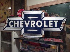 Large Vtg Rare Porcelain Bowtie Die Cut Chevrolet Sign Auto Truck Car Dealer  picture