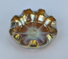 Vintage - L.C.T. Favrile Gold Salt Dish Ruffled Edges - L.C.T. Hand Labeled picture