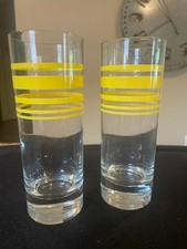 2 Vnt.MCM HighBall Glass Tumblers Clear W Yellow Bands 16oz 6.5