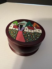 Vintage Hand Painted Wood Trinket Box Folk Art El Salvador La Palma Village picture