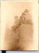 Young Women in Cloche Hats on Rocks, 1920s Louisiana Sepia Snapshot Photo picture