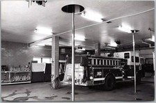MADISON, Wisconsin Photo RPPC Postcard FIRE STATION Interior w/ Fire Engine picture
