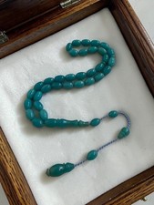 Marbled Teal Petrol Green Faturan Bakelite Prayer Beads Misbaha Tasbih Oval Fine picture