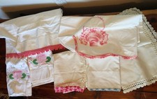 Lot of 7 Vintage Flawed Pillowcases Shams Embroidery Crochet Floral Cutter Lot picture