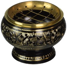 Decorated Brass Charcoal Screen Incense Burner: 3 Piece Set picture
