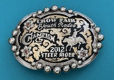 VTG 2012 Crow Fair Youth Rodeo Montana Champion Steer Rider Trophy Belt Buckle picture