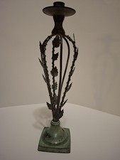 Vintage Green Metal Candlestick Holder W Botanical Leaf Design picture