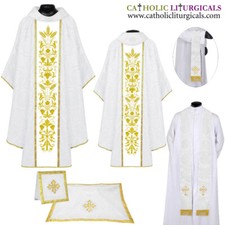 NEW WHITE Gothic Vestment & mass set with Embroidery, Chasuble, Casulla, Casel picture