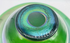 Large Art Nouveau Antique Unknown Iridescent Green Blown Glass Bowl Vase picture