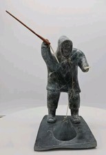 Vintage Inuit Eskimo Fishing Soapstone Carving Figure Statue 8