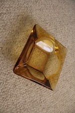 Vintage Heavy Amber Gold Glass Ash Tray 6x6 picture