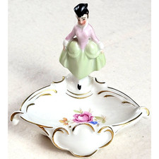 Antique Erphila Germany Figural Lady Ring Dish Art Deco Porcelain Trinket Tray picture