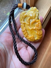 Huge Yellow Burmese Jadeite Pixiu Artisan Handcrafted USA Seller picture