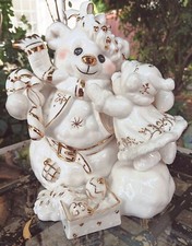 O'well Porcelain White with Gold Trim Christmas Holiday Bear Figurine Decor picture