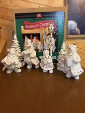 Members Mark Lg 7 Piece Snowman Choir White & Gold Trimmed Porcelain Figures  picture