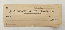 c1905 antique J A WATT & CO BANKERS oxford pa BANK CHECK chester county picture