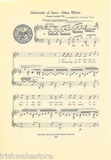 UNIVERSITY OF IOWA Song w School Seal 1937 Hawkeye Hymn - Original picture