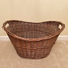 Large Vintage Wicker Woven Willow Laundry Basket Dual Handles 24