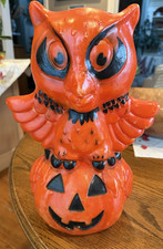 Vintage 70's Star Band HALLOWEEN Owl on JACK O LANTERN Pumpkin BLOW MOLD Light picture