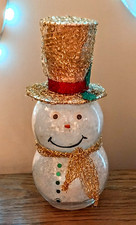 Glass Snowman Figurine Glitter Finish Gold Top Hat Christmas Decor picture