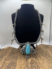 Raymond Delgarito Navajo Royston Turquoise Feather Necklace Vintage Handmade picture