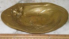 ANTIQUE ART NOUVEAU GILDED BRONZE FIGURAL NUDE VANITY DRESSER TRINKET CARD TRAY picture